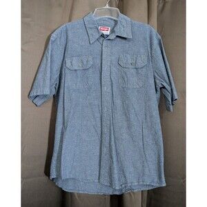 Wrangler Comfort Flex Mens Blue Denim Short Sleeve Button Down Shirt L